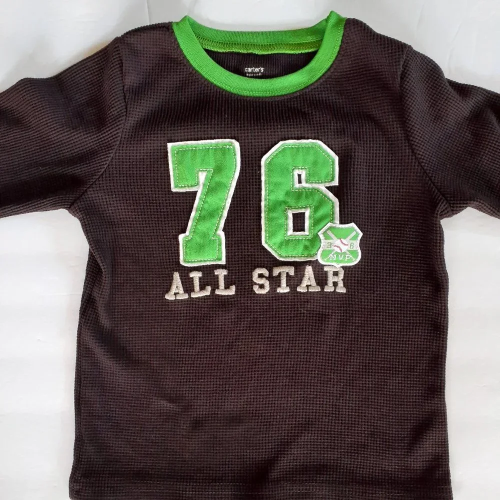 Carter's Boys Pajamas 2 Piece Sports Shirt Pants Waffle Fleece Long Sleeve 7